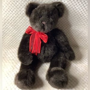 GUND Dark Brown Plush Bear 43213 Stuffed Animal w Red Bow